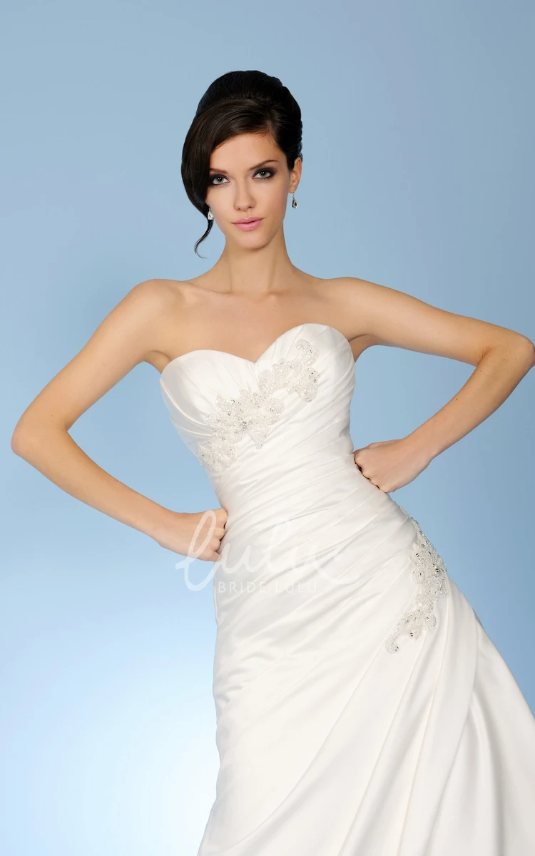 Draped Taffeta Wedding Dress with Beading and Lace Up Modern Bridal Gown