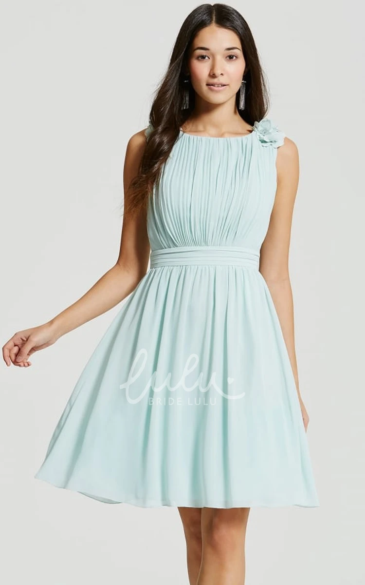 Floral Chiffon Bridesmaid Dress Mini & Flowy Scoop Neck