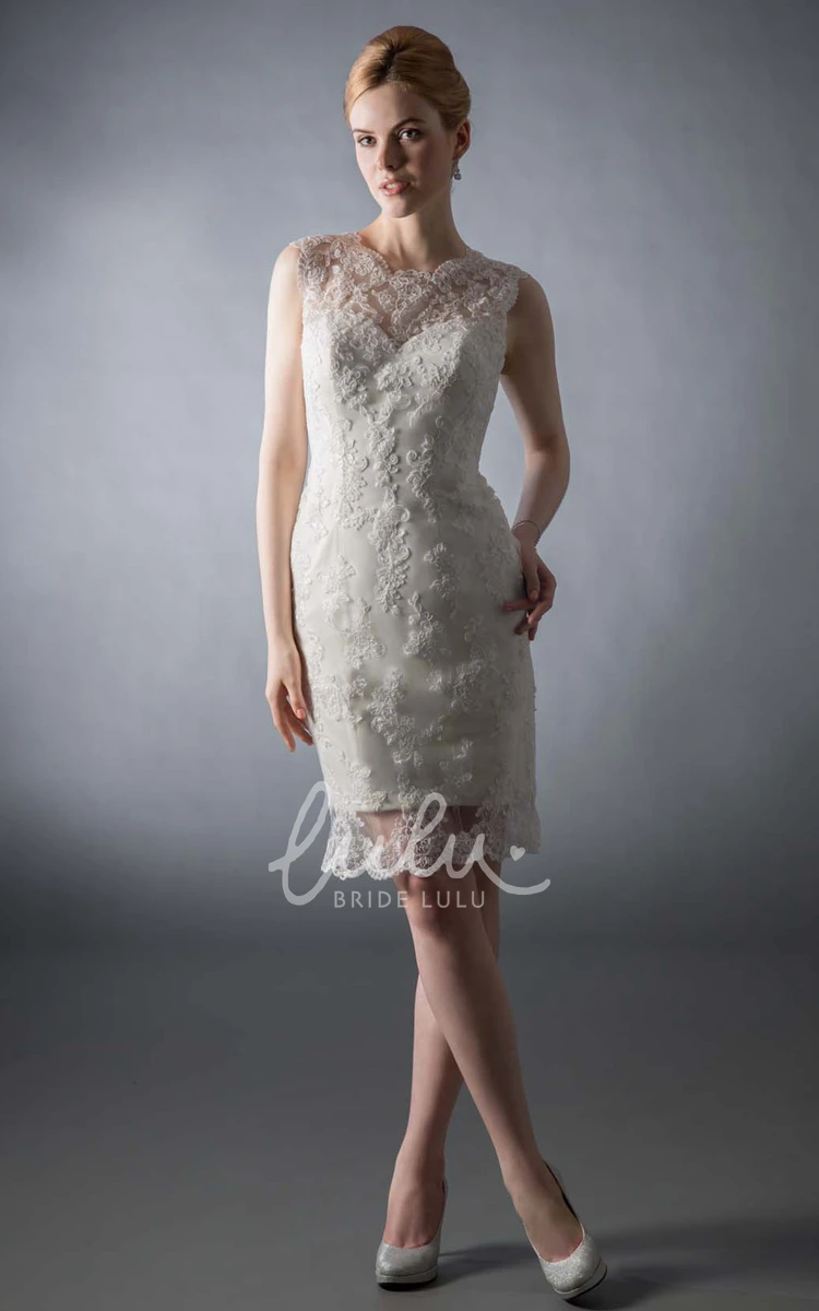 Scoop Appliqued Lace Wedding Dress Maxi Illusion Elegant