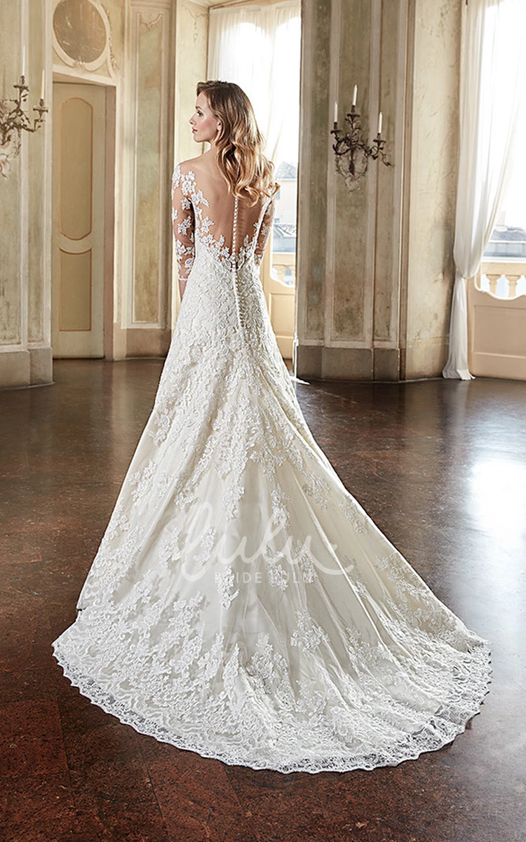 Off-The-Shoulder Lace A-Line Wedding Dress with Illusion and Appliques