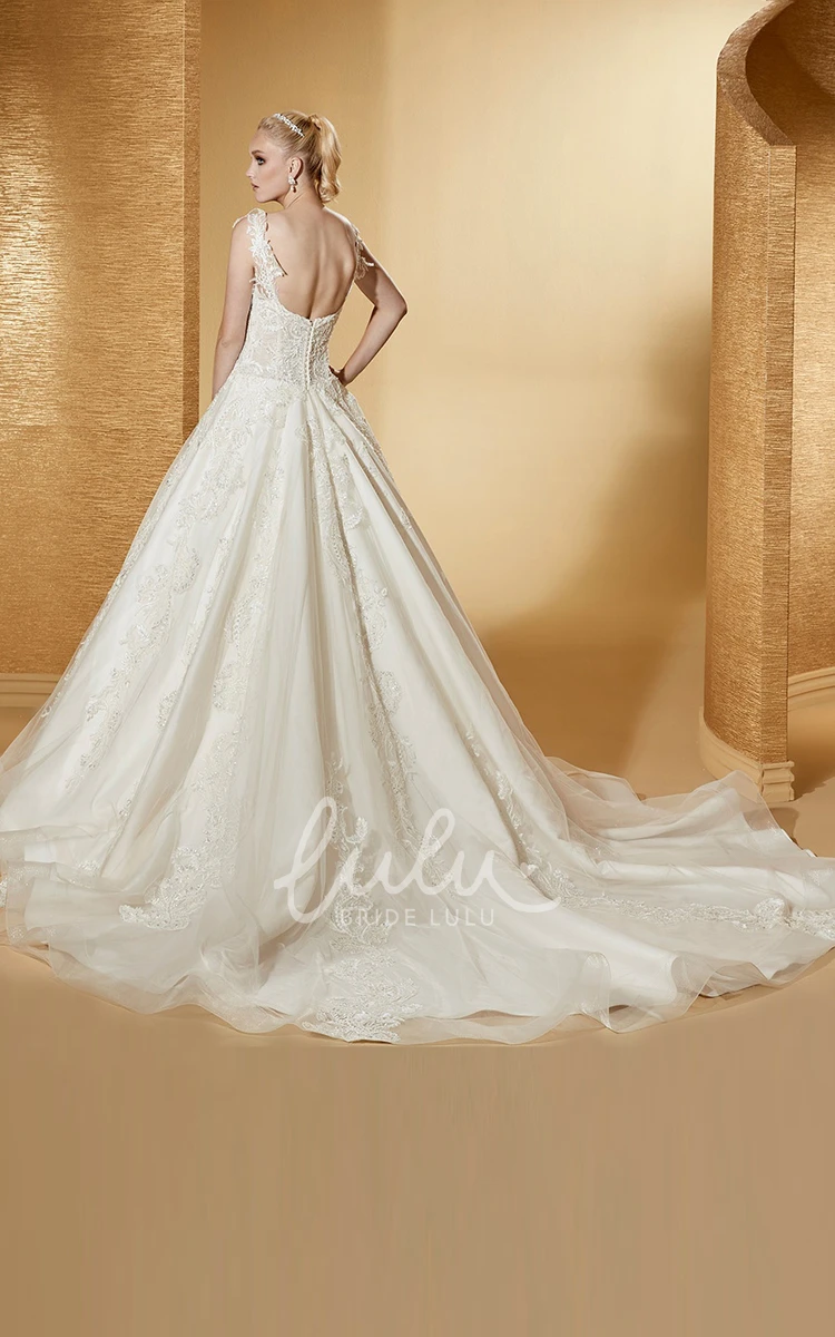 Lace Appliques A-Line Wedding Dress with Sweetheart Neckline and Brush Train