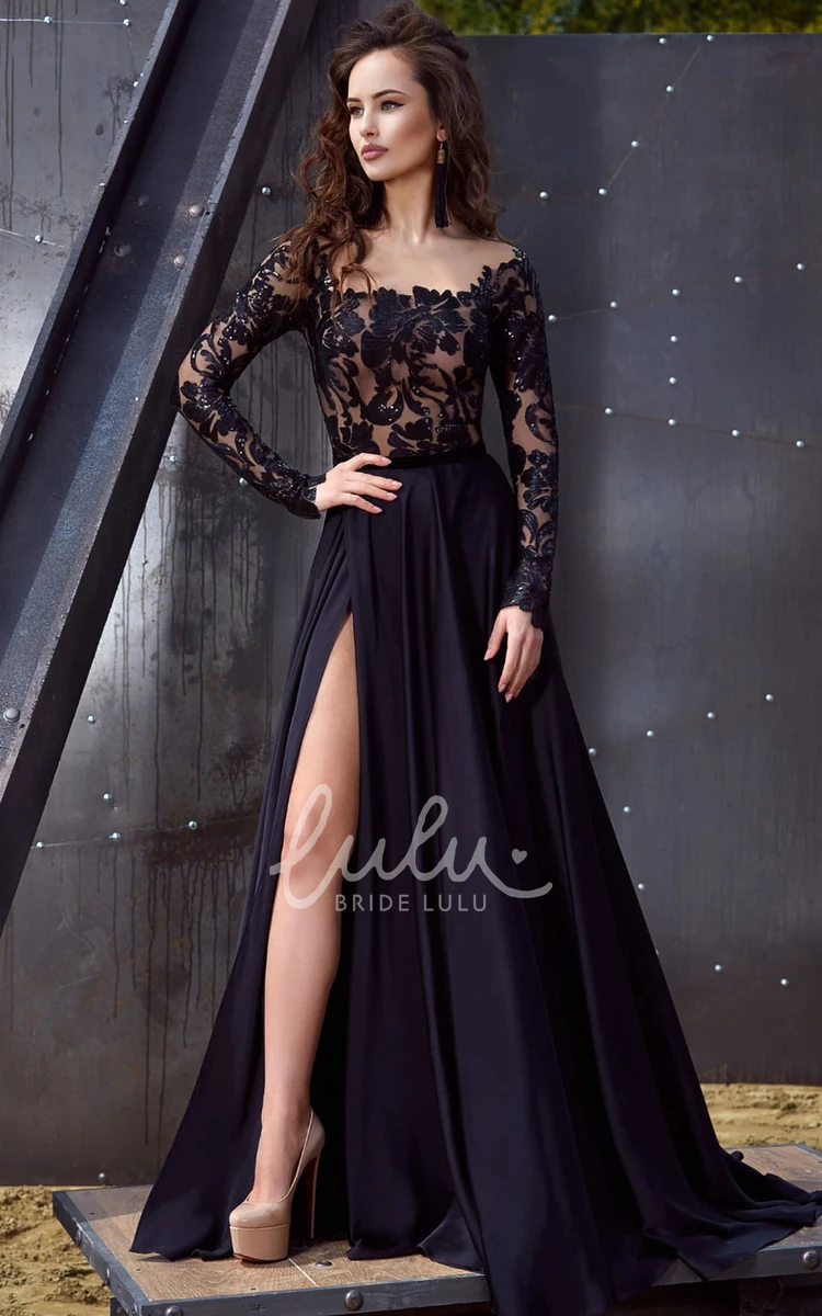 Sexy Satin Lace A Line Evening Dress with Appliques Classy Evening Dress