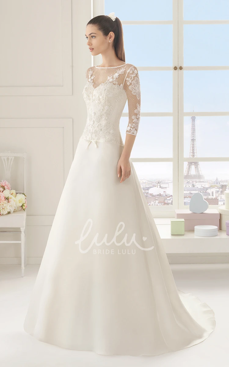 Elegant A-line Wedding Dress with Illusion Back and Long Sleeves