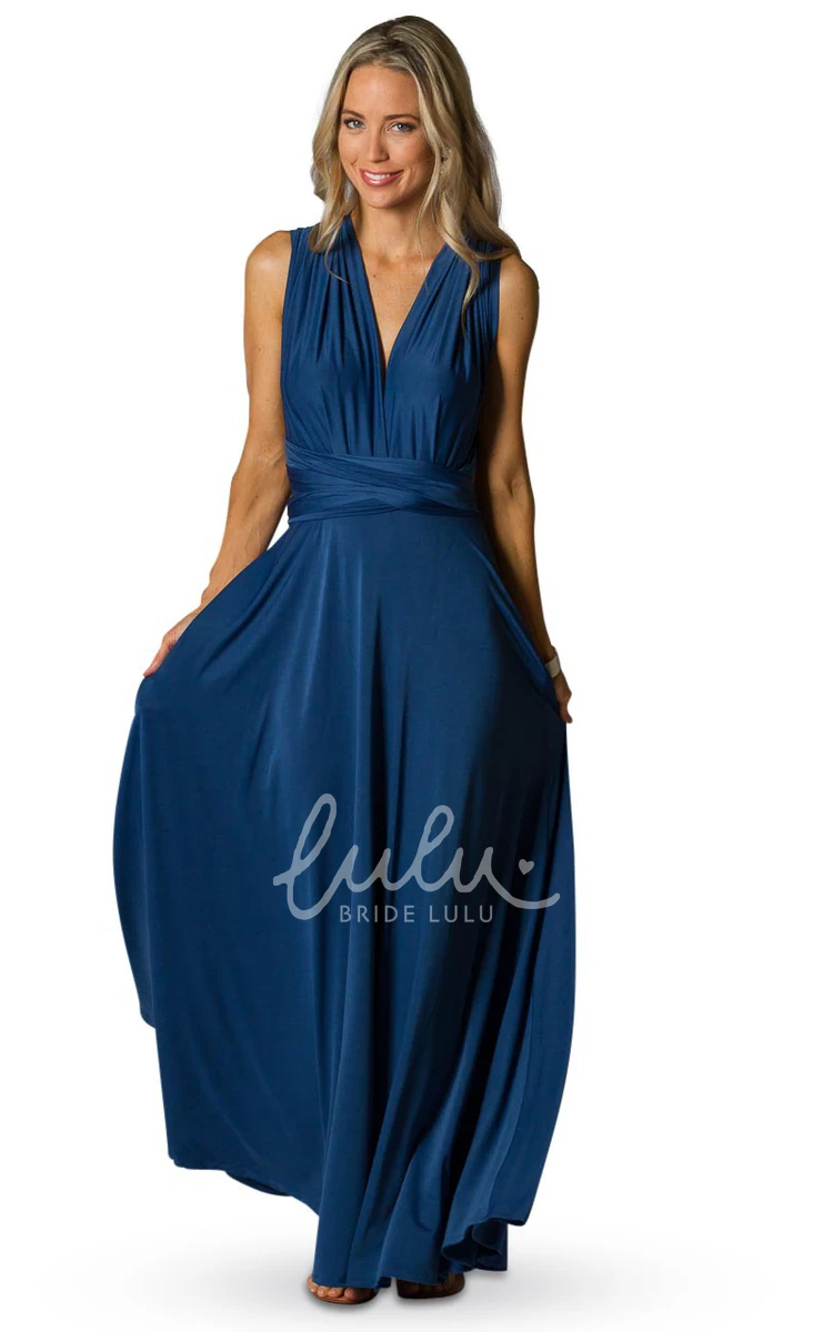 V-Neck Chiffon Bridesmaid Dress with Bow A-Line Floor-Length Pleated