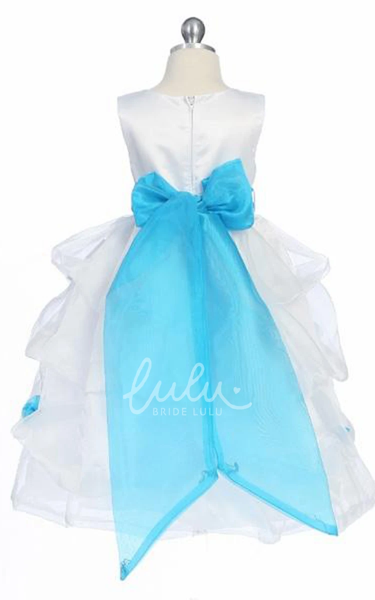 Organza & Satin Flower Girl Dress Ruched Tea-Length