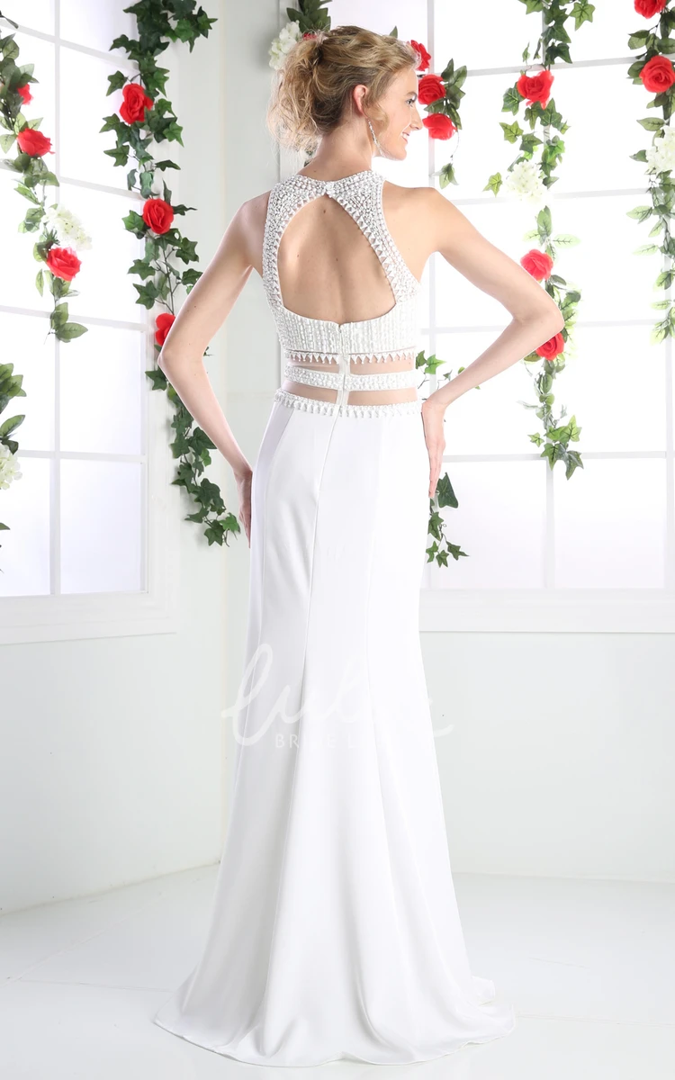 Jersey Sheath Dress with Keyhole and Beading Elegant Sleeveless Bridesmaid Dress