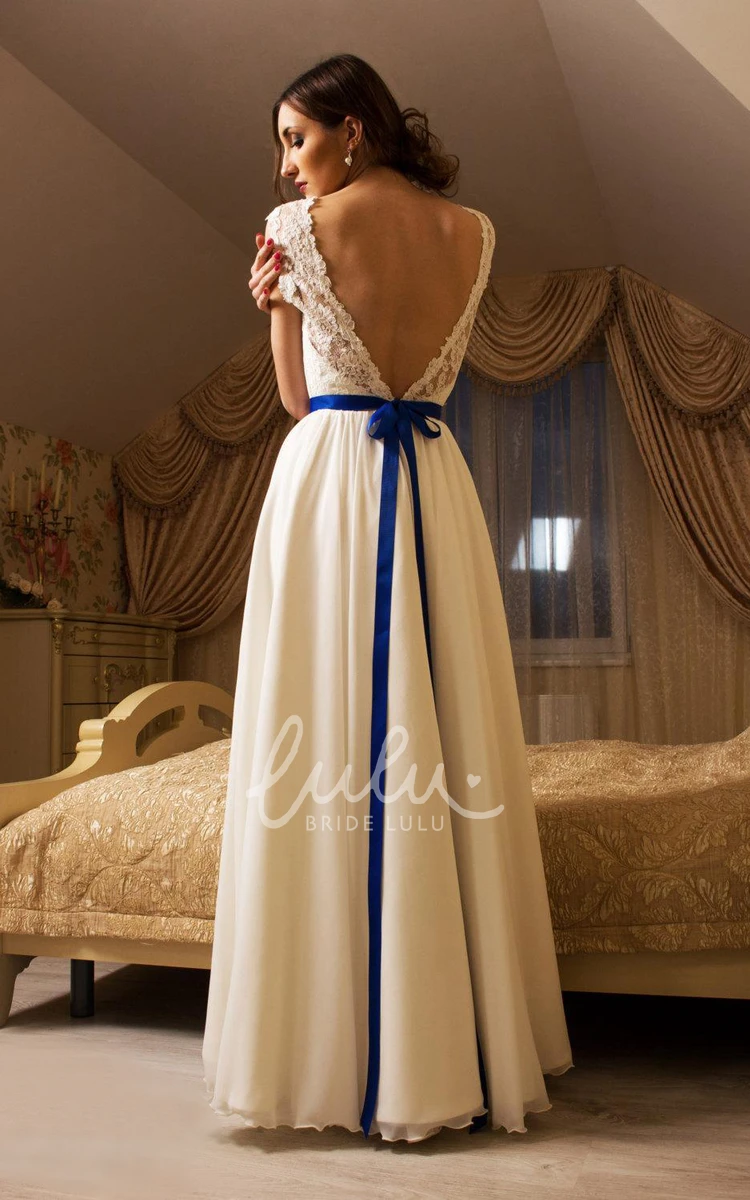 Chiffon Skirt Backless Wedding Dress with Jewel Neckline