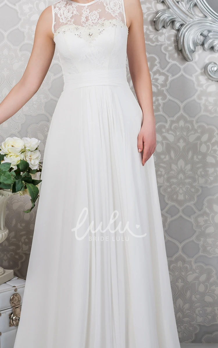 Sleeveless A-Line Chiffon Wedding Dress with Appliques and Pleats