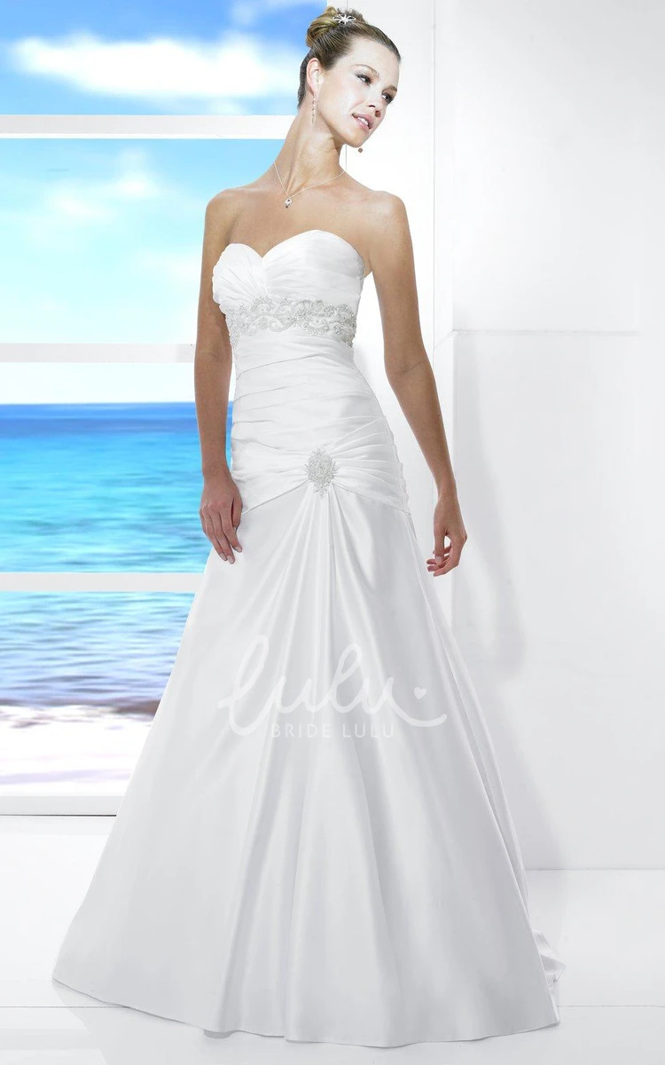 Taffeta Ruched Beaded Sweetheart Wedding Dress Maxi Length