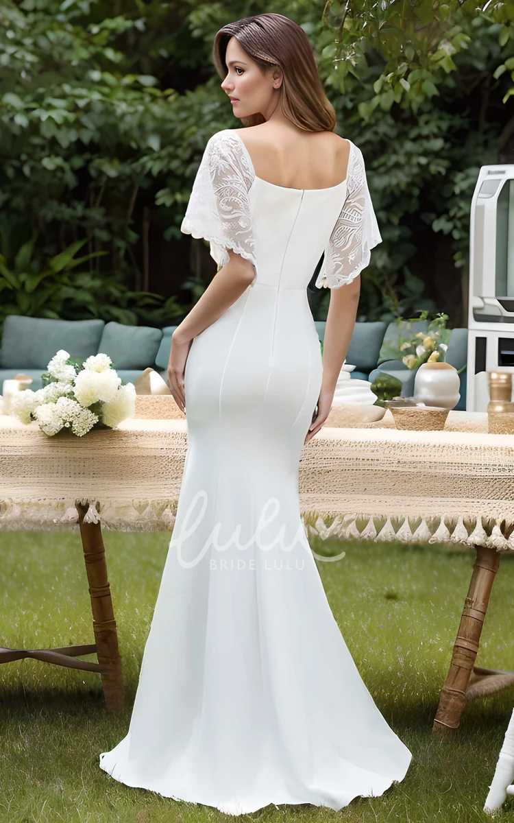 Mermaid V-neck Elegant Half Lace Sleeve Vintage Floor-length Bodycon Wedding Dress