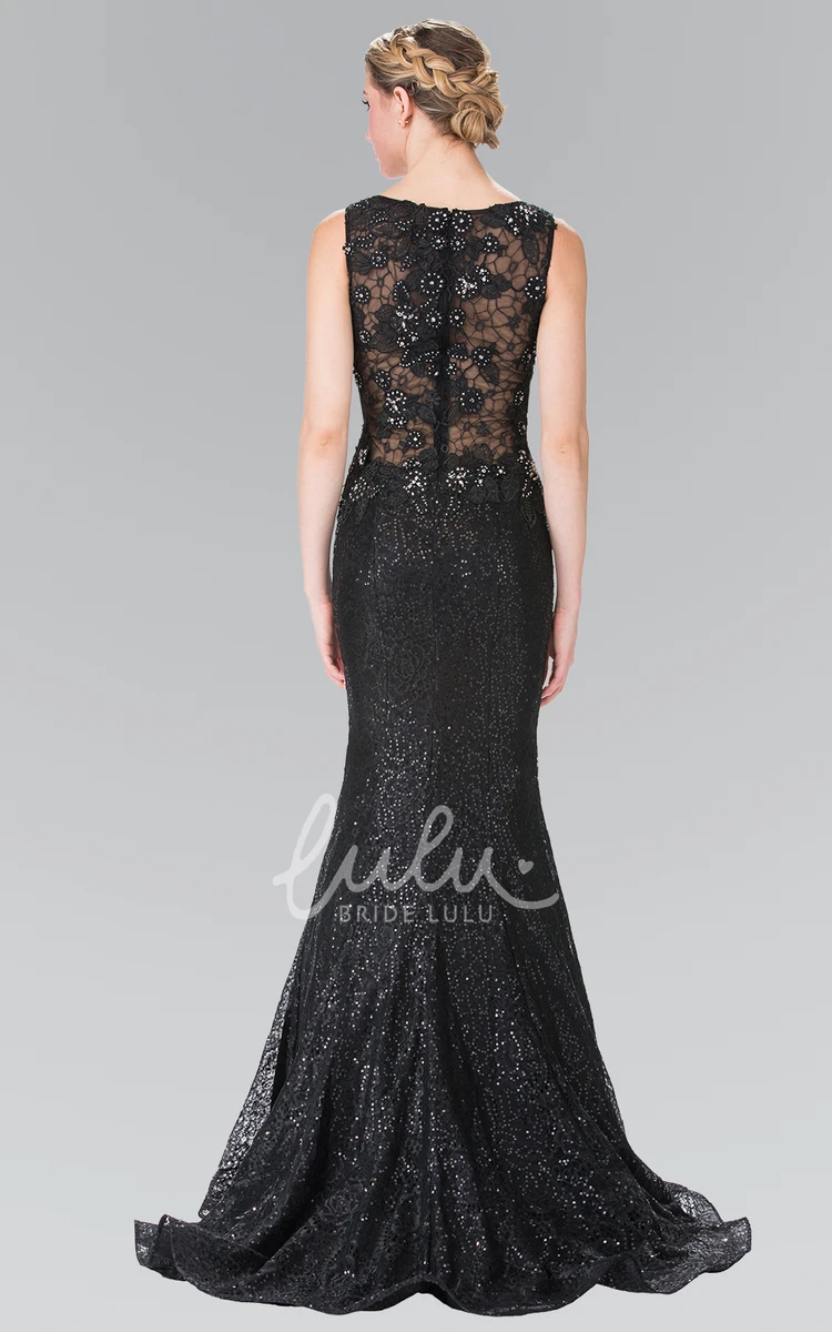 Lace Ruffle Sheath Formal Dress with Illusion Neckline