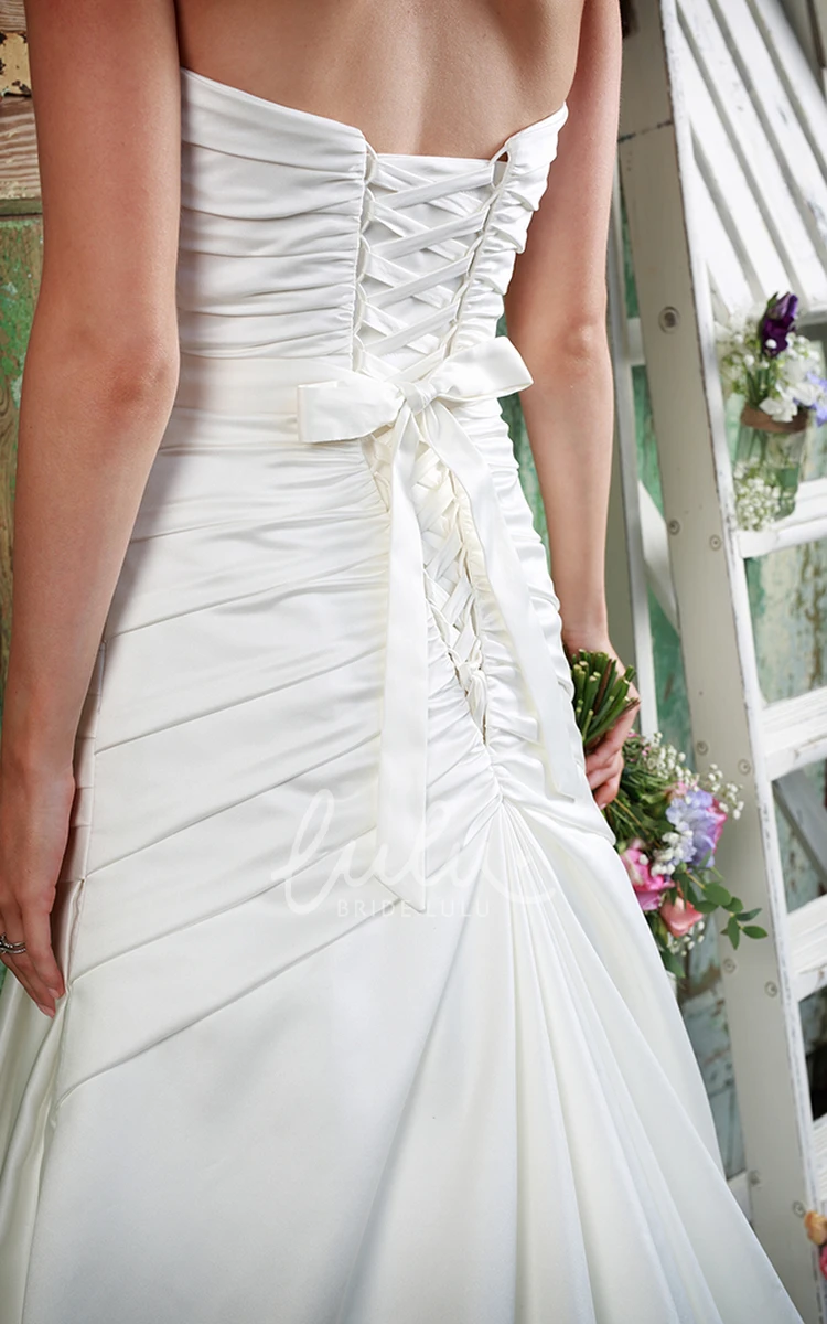 Jeweled Satin Wedding Dress A-Line Sweetheart Side-Draped