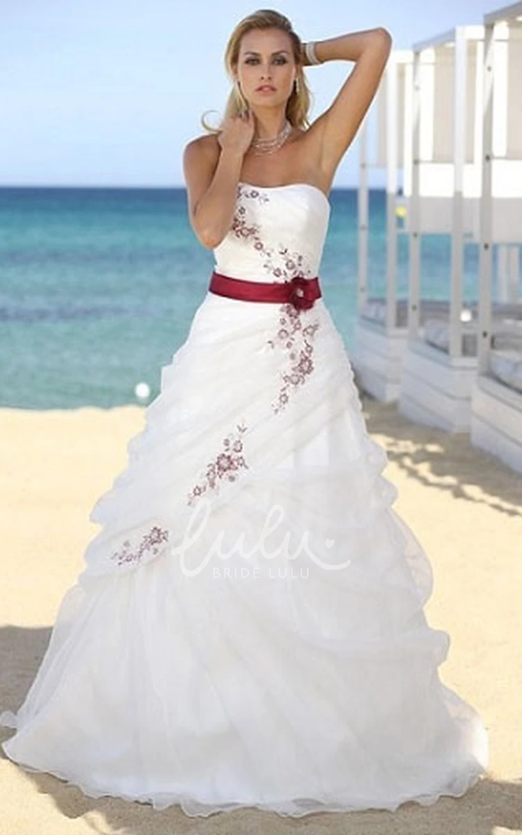 Organza Pick-Up Wedding Dress with Ruffles A-Line Strapless Flower