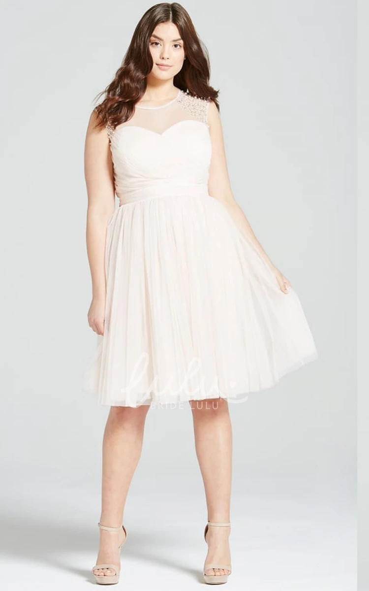 Sleeveless Beaded Tulle Bridesmaid Dress Knee-Length & Modern