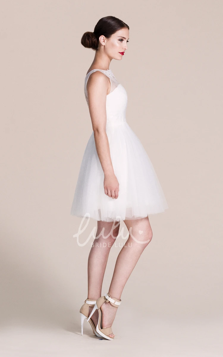 Tulle Illusion Neckline Short Bridesmaid Dress in A-line Style