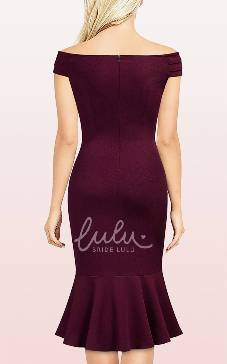 Elegant Satin Off-the-shoulder Bodycon Guest Dress with Ruffles and Sleeveless Formal Dress