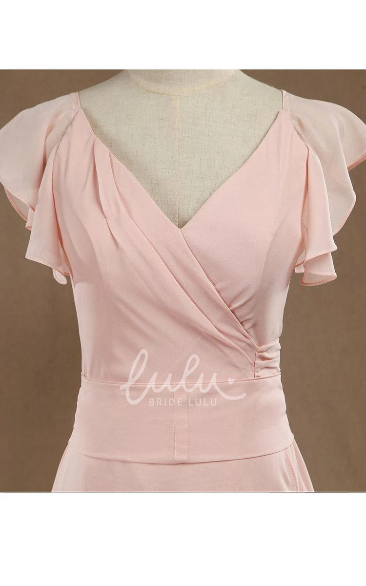 Blush Long Bridesmaid Dress with Flowy Chiffon Fabric and Elegant Design