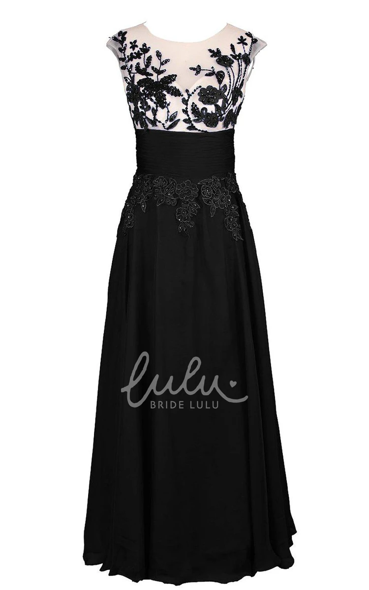 A-line Gown Cap-sleeved Appliques Keyhole Bridesmaid Dress