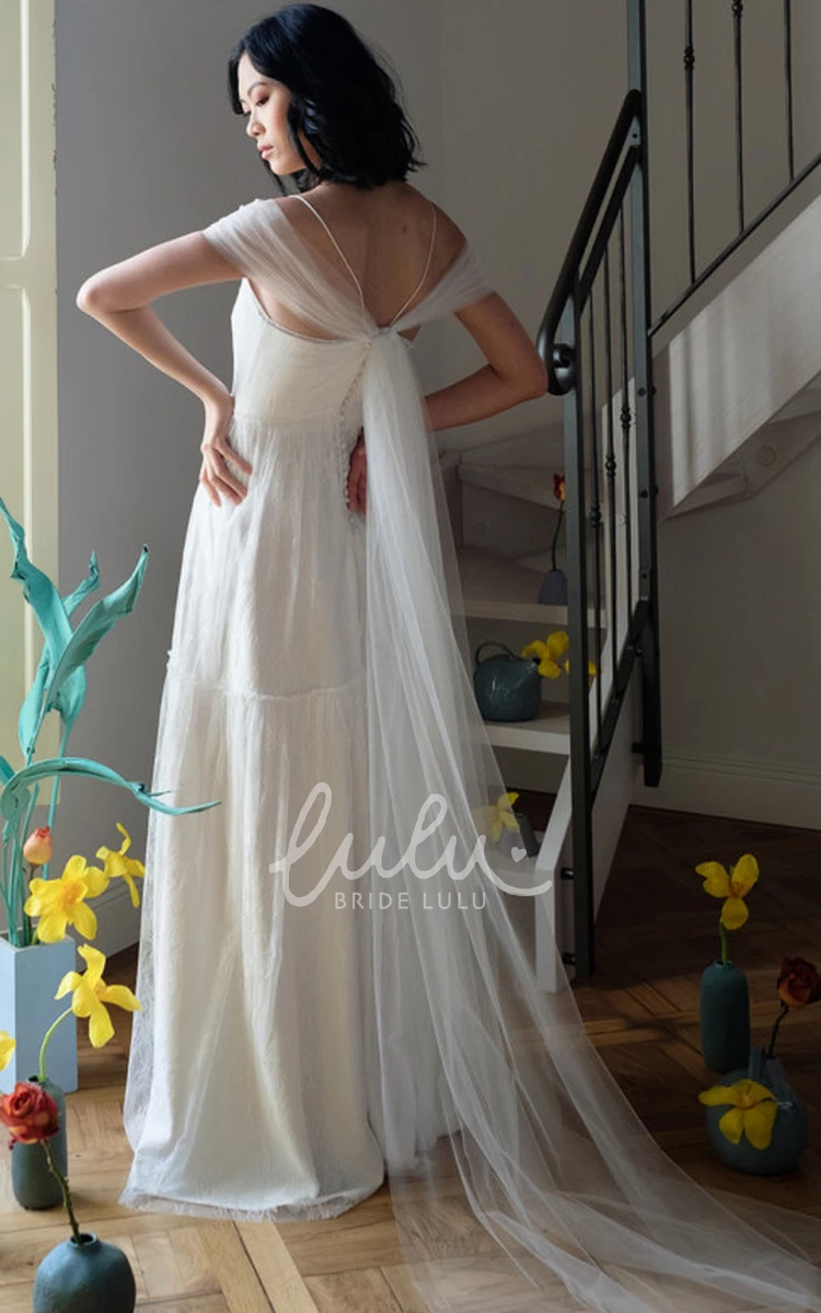 Bohemian Lace A-Line Short Sleeve Wedding Dress With Ruching Unique Bridal Gown