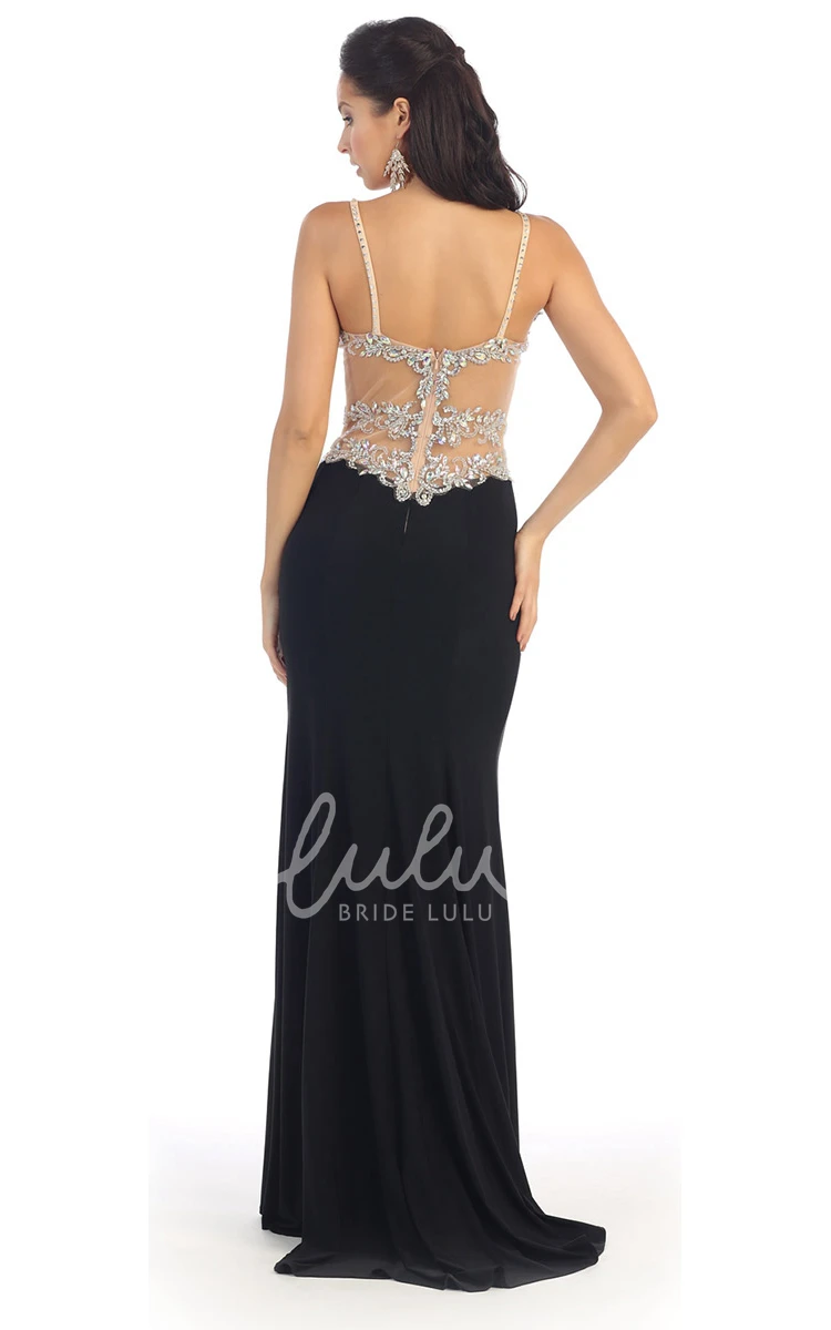 Sheath Illusion Maxi Dress with Beading Formal Dress