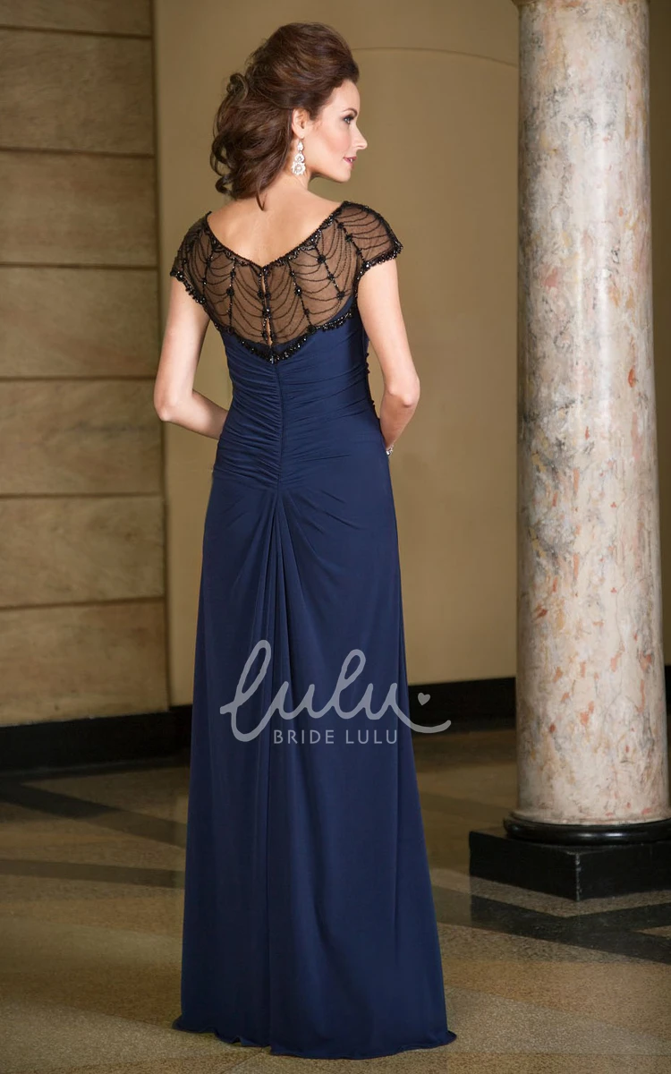 Beaded Cap-Sleeve Mother Of The Bride Dress with Illusion Neckline