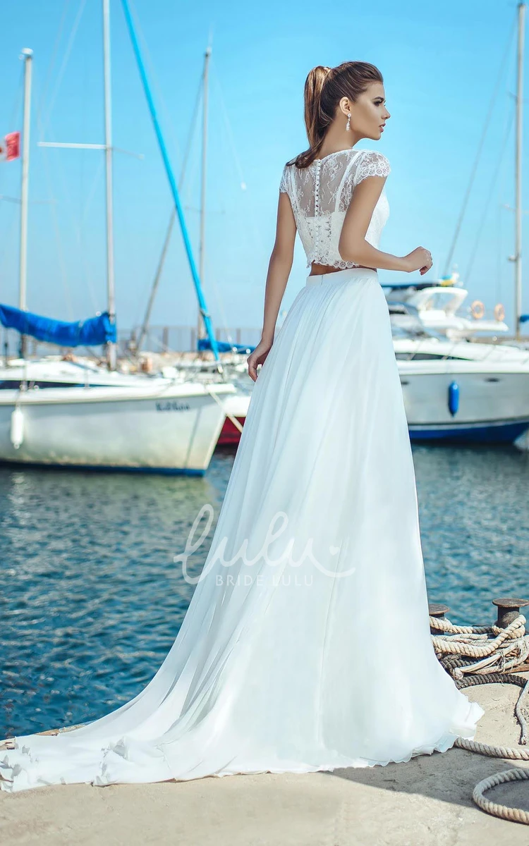 Cap-sleeve Chiffon and Tulle Jewel Neck Wedding Dress