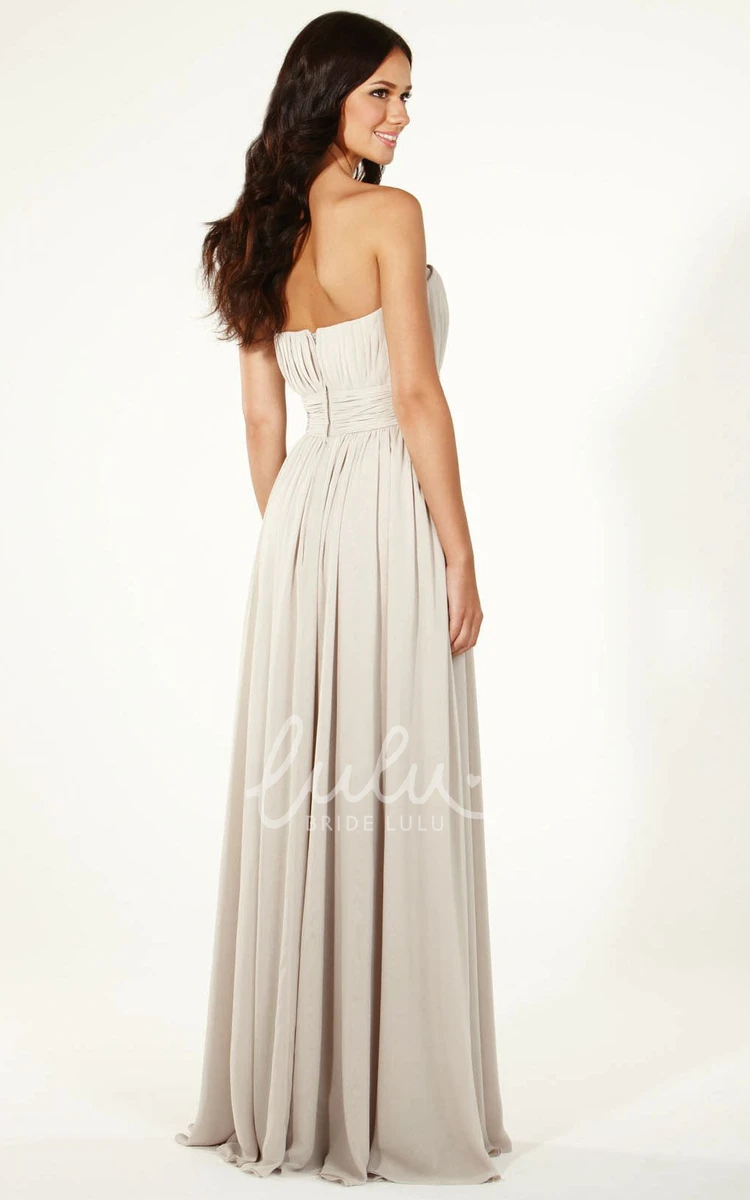 Pleated Strapless Chiffon Bridesmaid Dress with Appliques Pencil