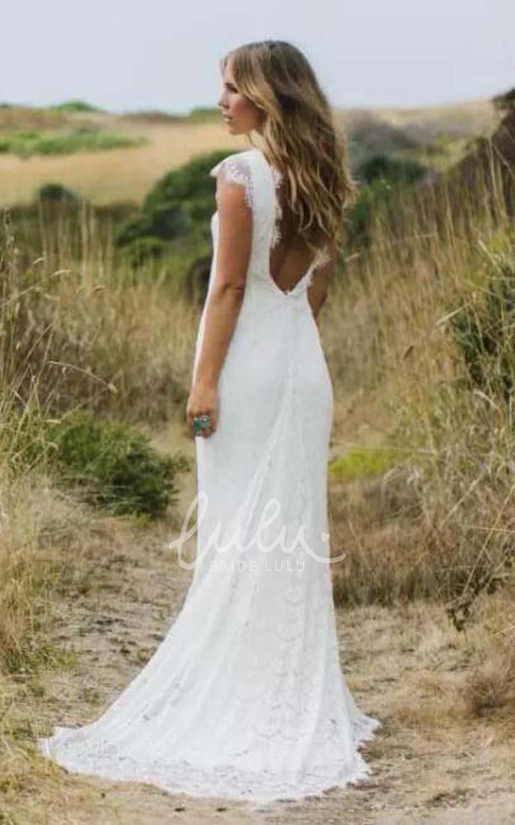 Bateau Lace Sheath Wedding Dress with Zipper
