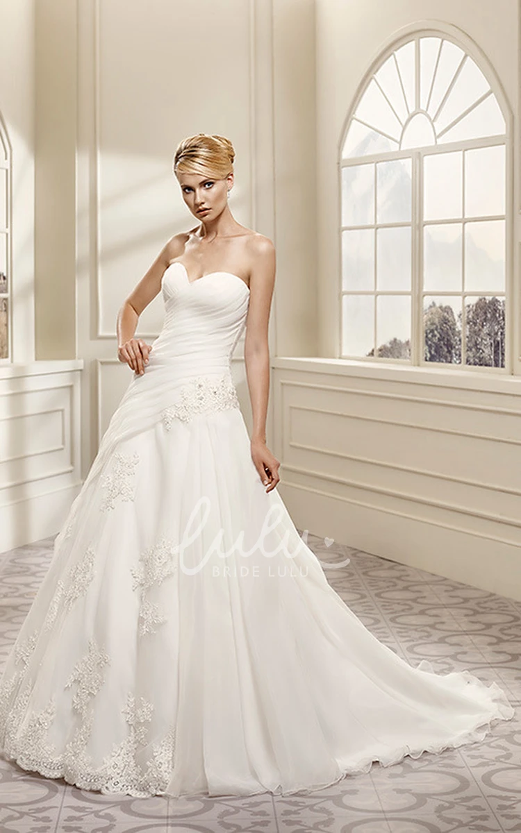 Criss-Cross Cap-Sleeve Appliqued A-Line Wedding Dress