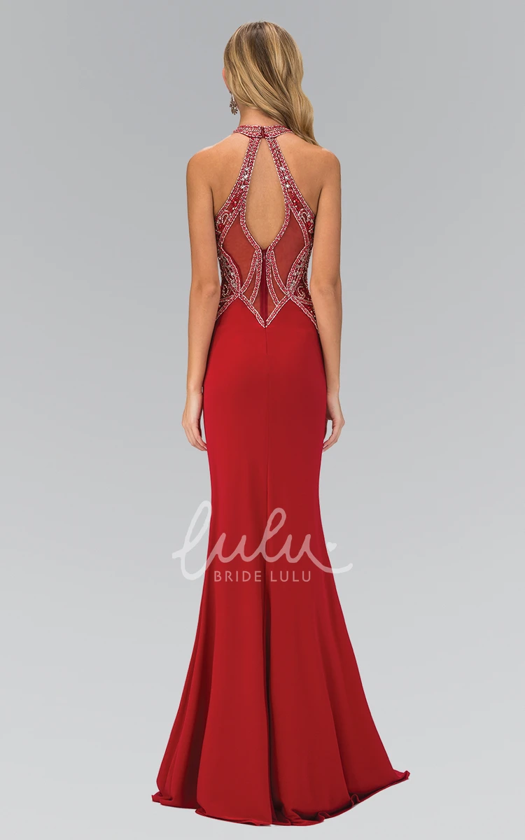 Jersey Sheath Straps Formal Dress with Split Front and Beading