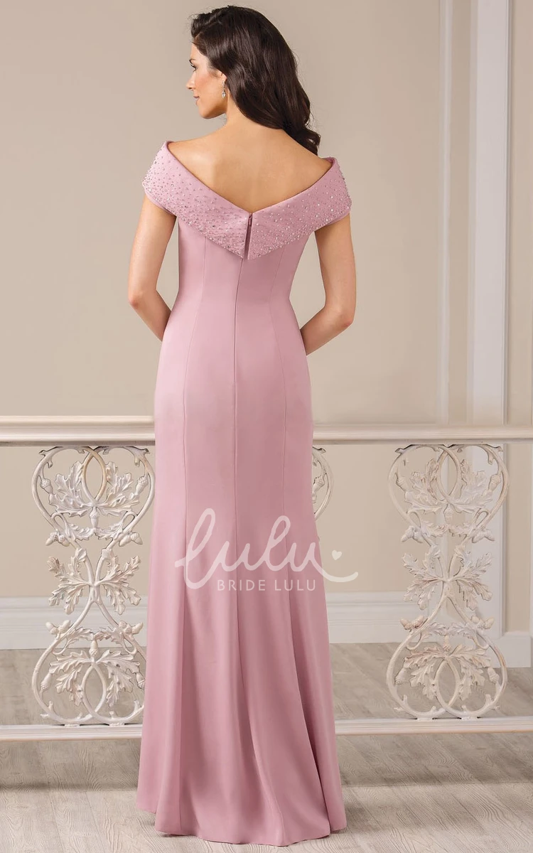 Cap-Sleeved Long Sheath Gown with Front Slit and Beadings Stunning Cap-Sleeved Sheath Gown with Front Slit and Beadings