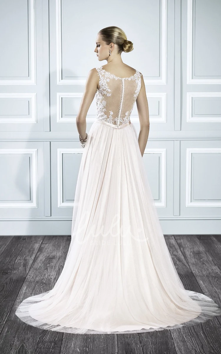 Sleeveless Sheath Lace Wedding Dress with Illusion Back and Pleats