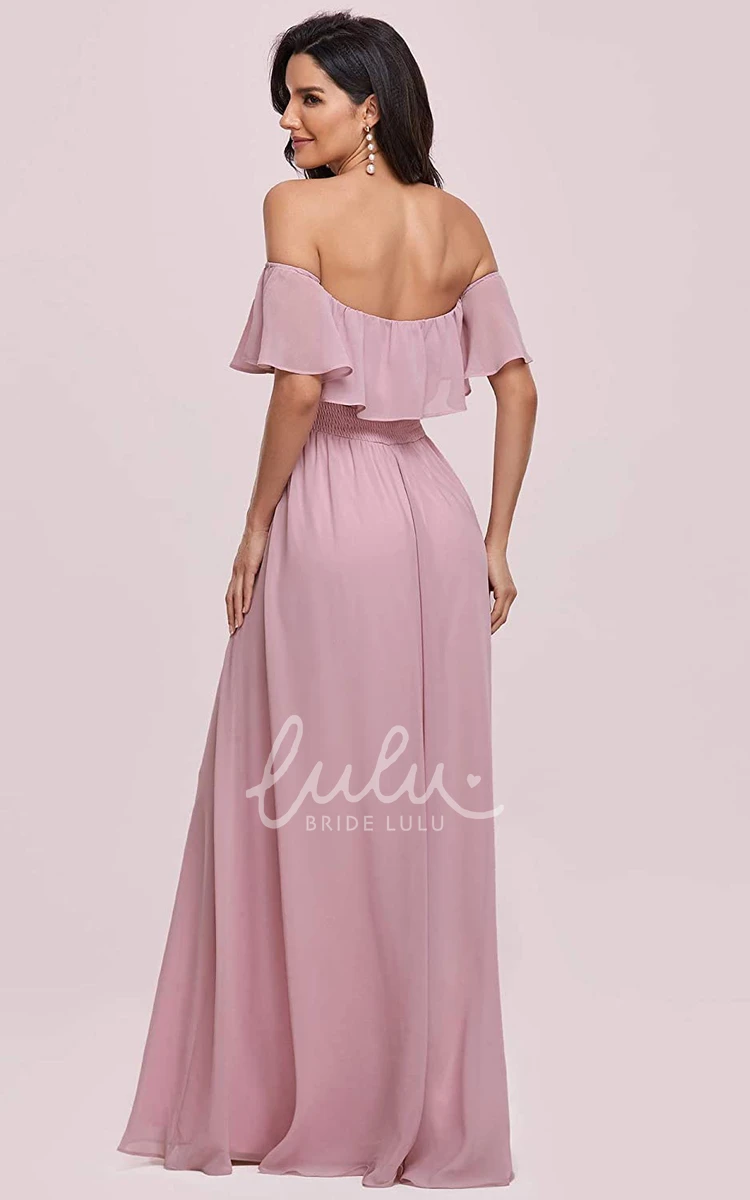 Off-the-Shoulder Chiffon A-Line Evening Dress with Ruffles Simple & Chic