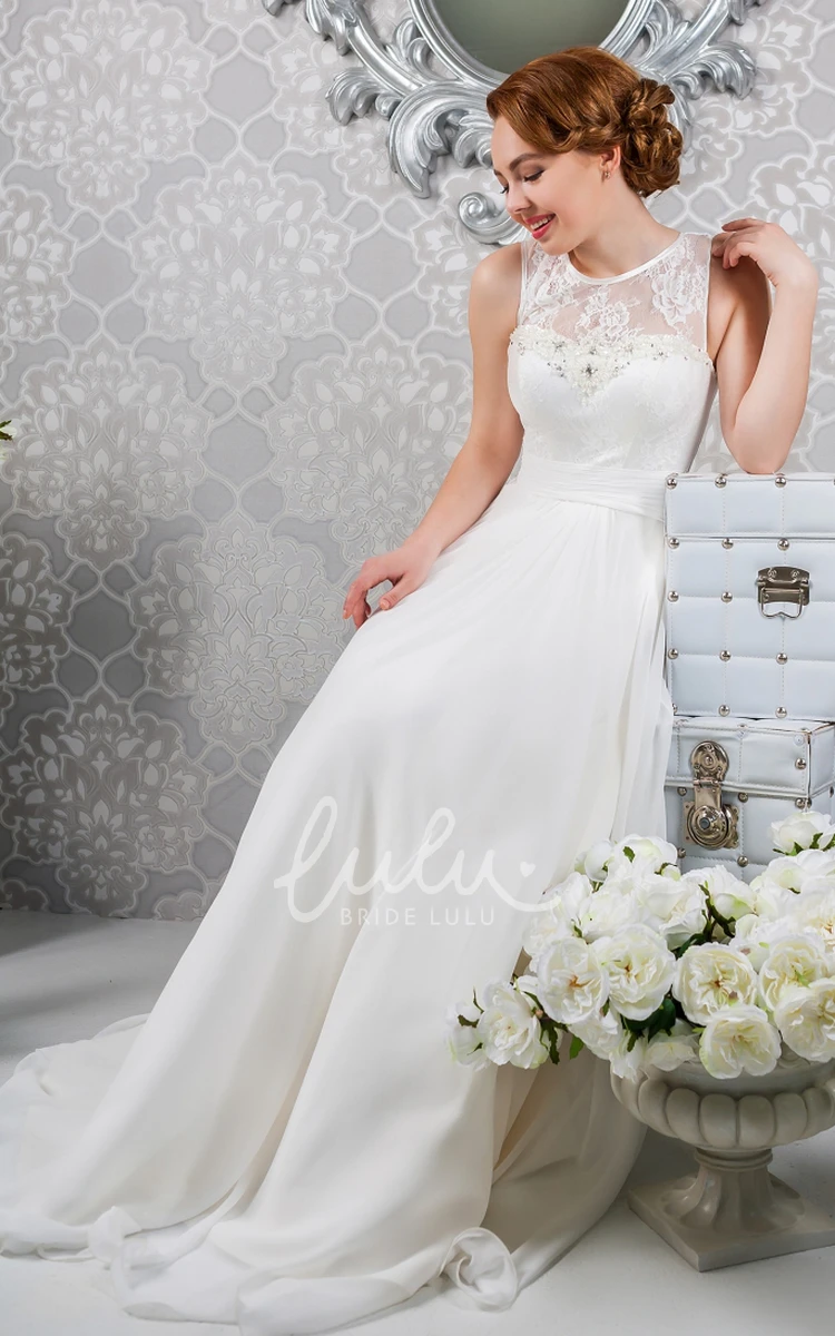 Sleeveless A-Line Chiffon Wedding Dress with Appliques and Pleats