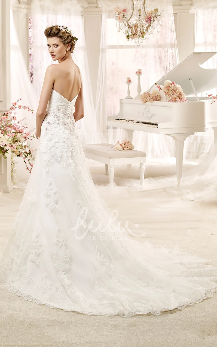 Sweetheart A-line Wedding Dress with Beaded Appliques & Pleated Bodice Unique Beaded A-line Wedding Dress