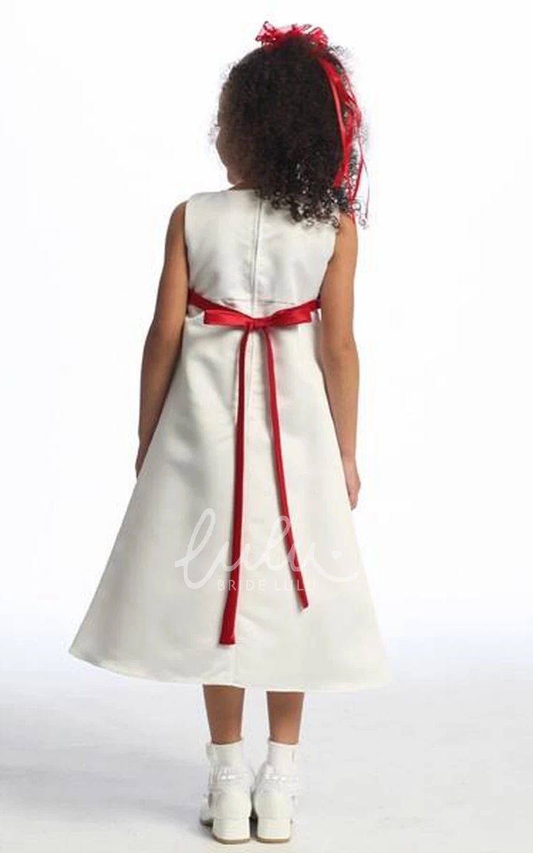 Ankle-Length Satin Bowed Flower Girl Dress Sleeveless