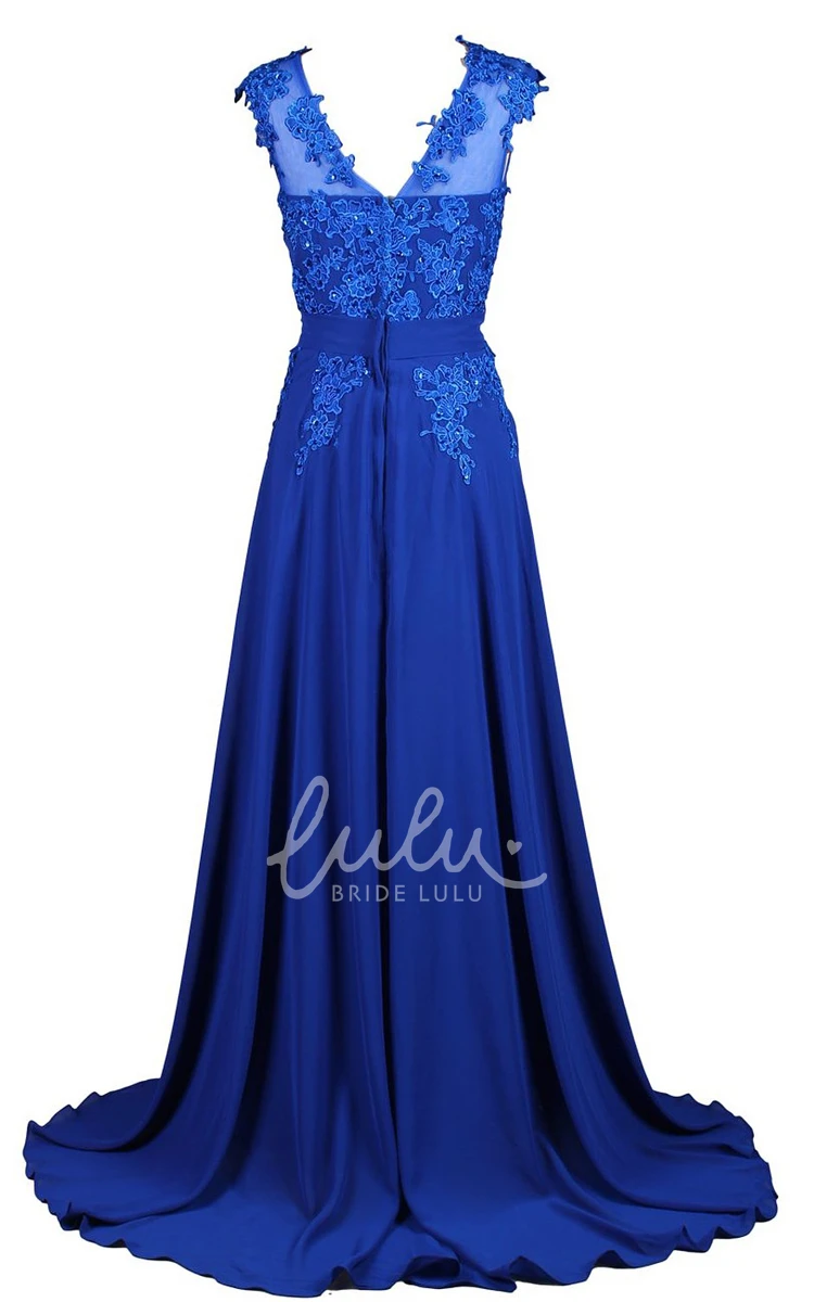 Beaded A-line Bridesmaid Dress with Lace Appliques Cap-sleeved and Classy