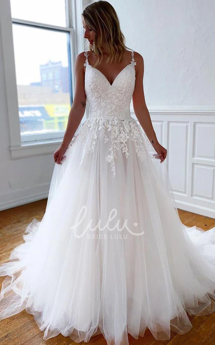 Sleeveless Lace Tulle Sexy Cross Back Ball Gown Wedding Dress with Appliques Elegant Wedding Dress