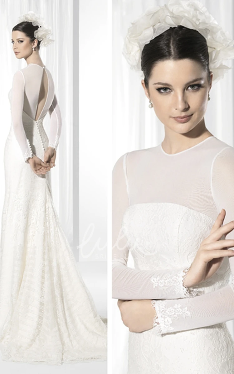 Maxi Long-Sleeve Appliqued Lace High Neck Wedding Dress Unique Bridal Gown
