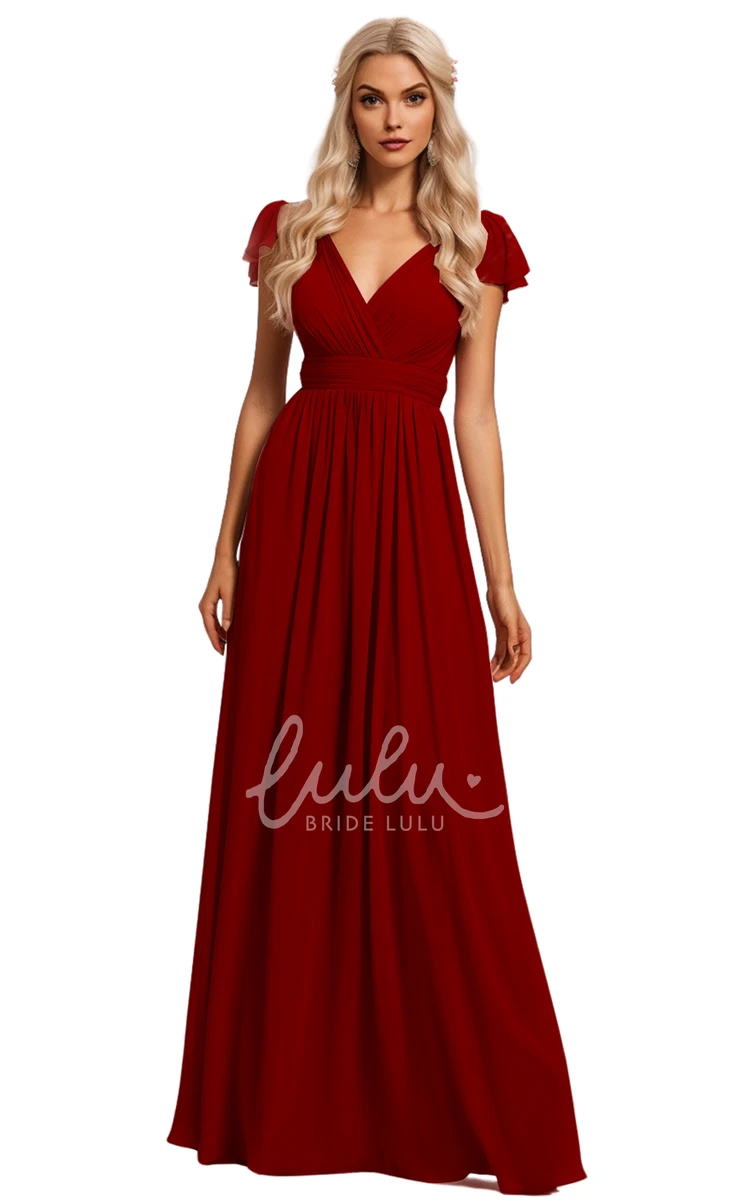 Bohemian A-Line Chiffon Bridesmaid Dress with V-neck and Deep-V Back 2024 Unique