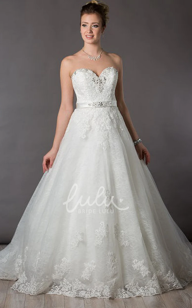 Lace and Crystal Sweetheart Tulle Wedding Dress A-Line