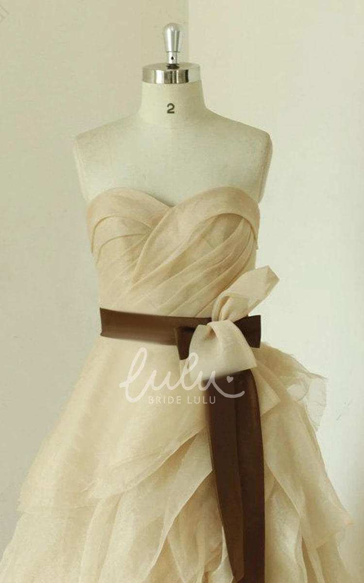 Sweetheart Lace-Up Back Long Chiffon Wedding Dress With Sash And Ruffles