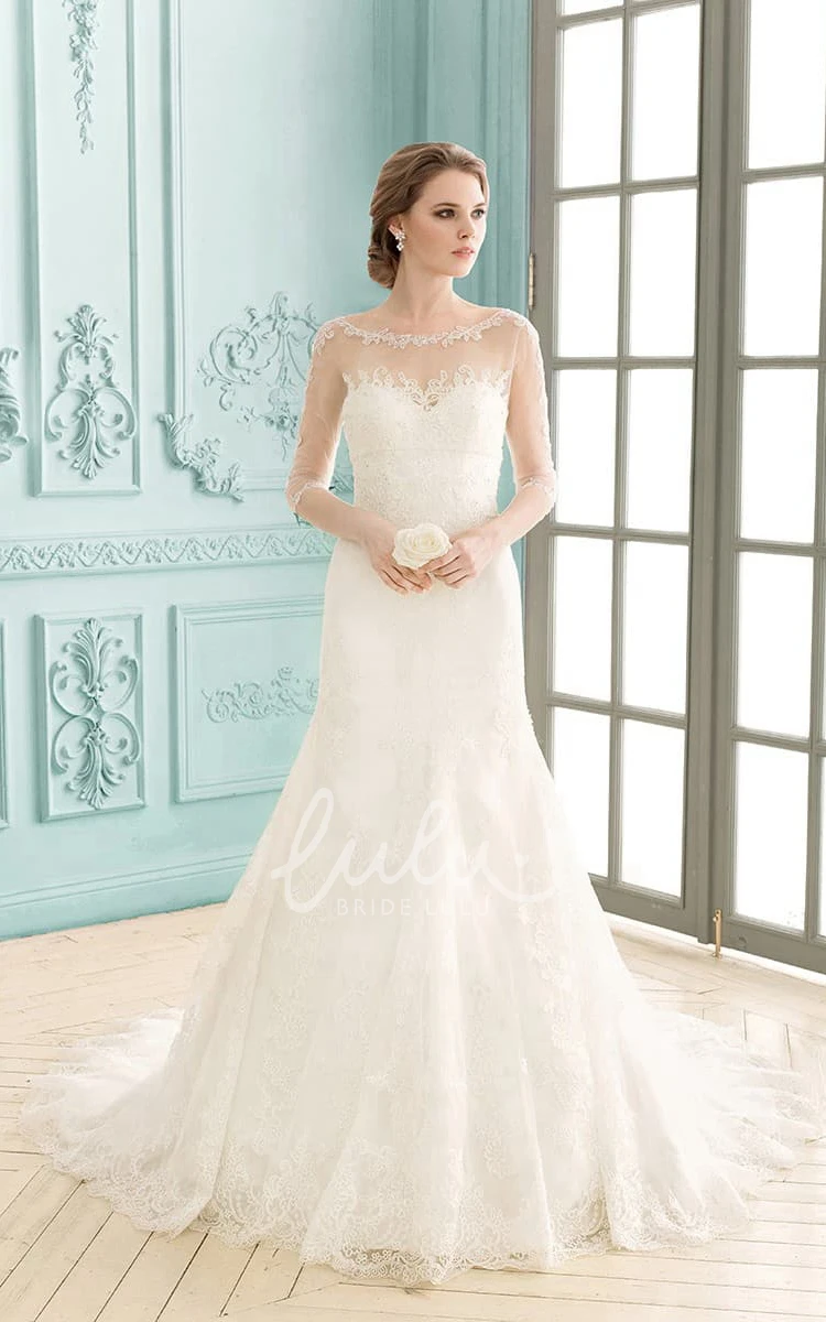 Lace Sheath Wedding Dress with Illusion Sleeves and Low-V Back