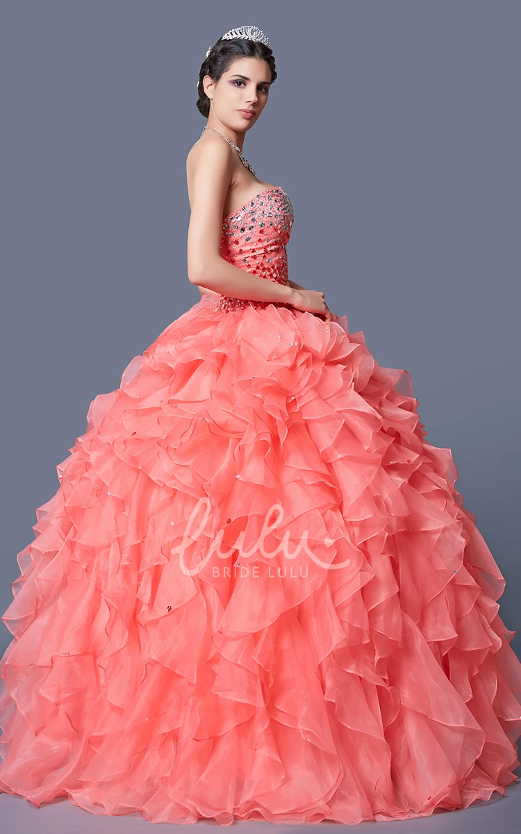 Organza Ruffle Beaded Quincenera Dress