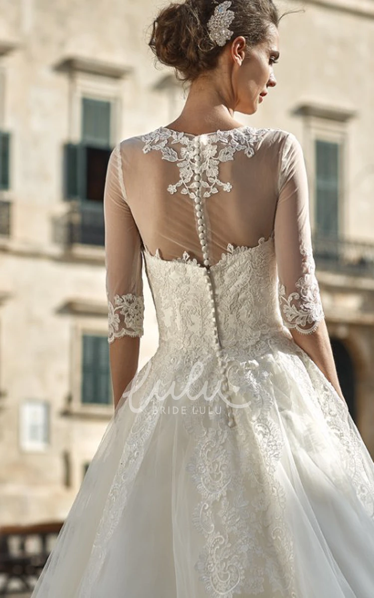 High-Neck Lace Ball Gown Wedding Dress with Long Sleeves