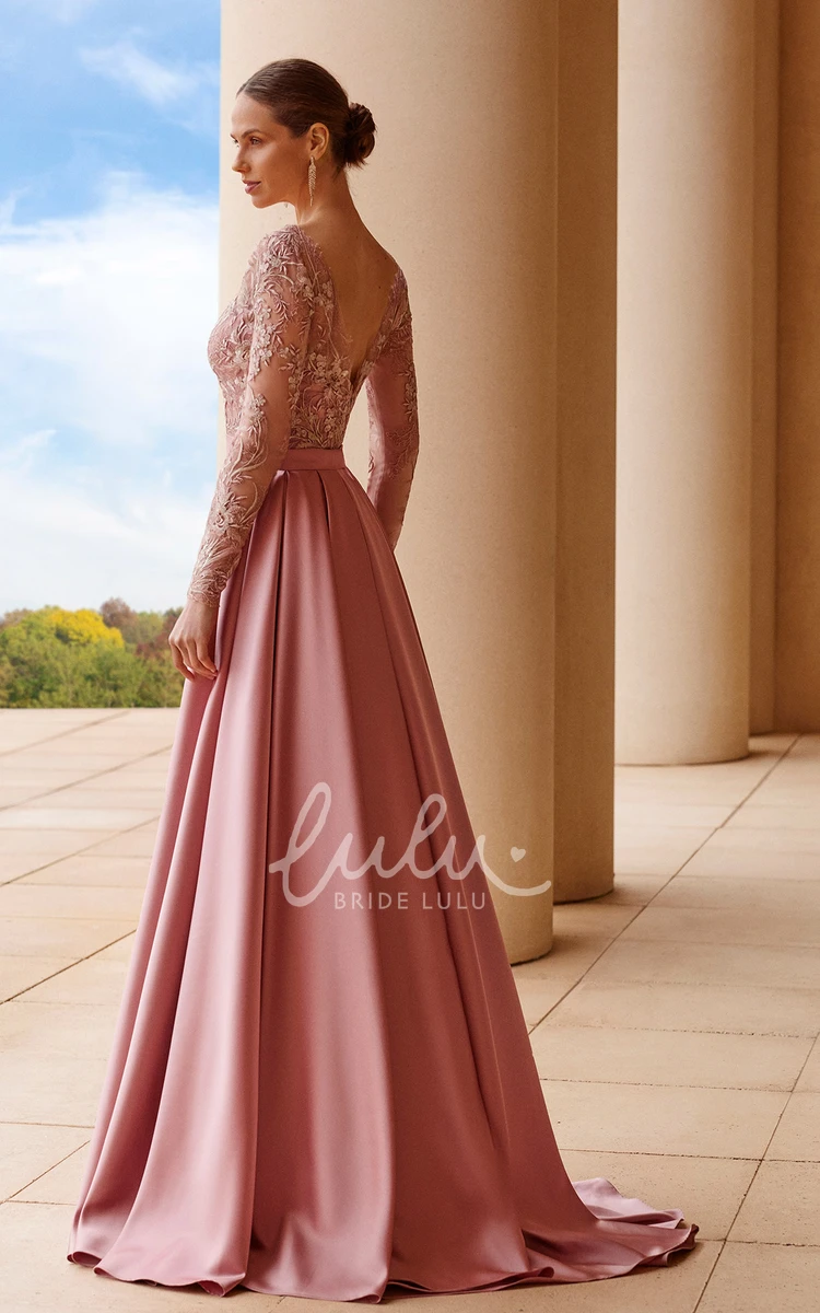 A-Line V-neck Satin Tulle Evening Dress Beautiful Women's Formal Gown