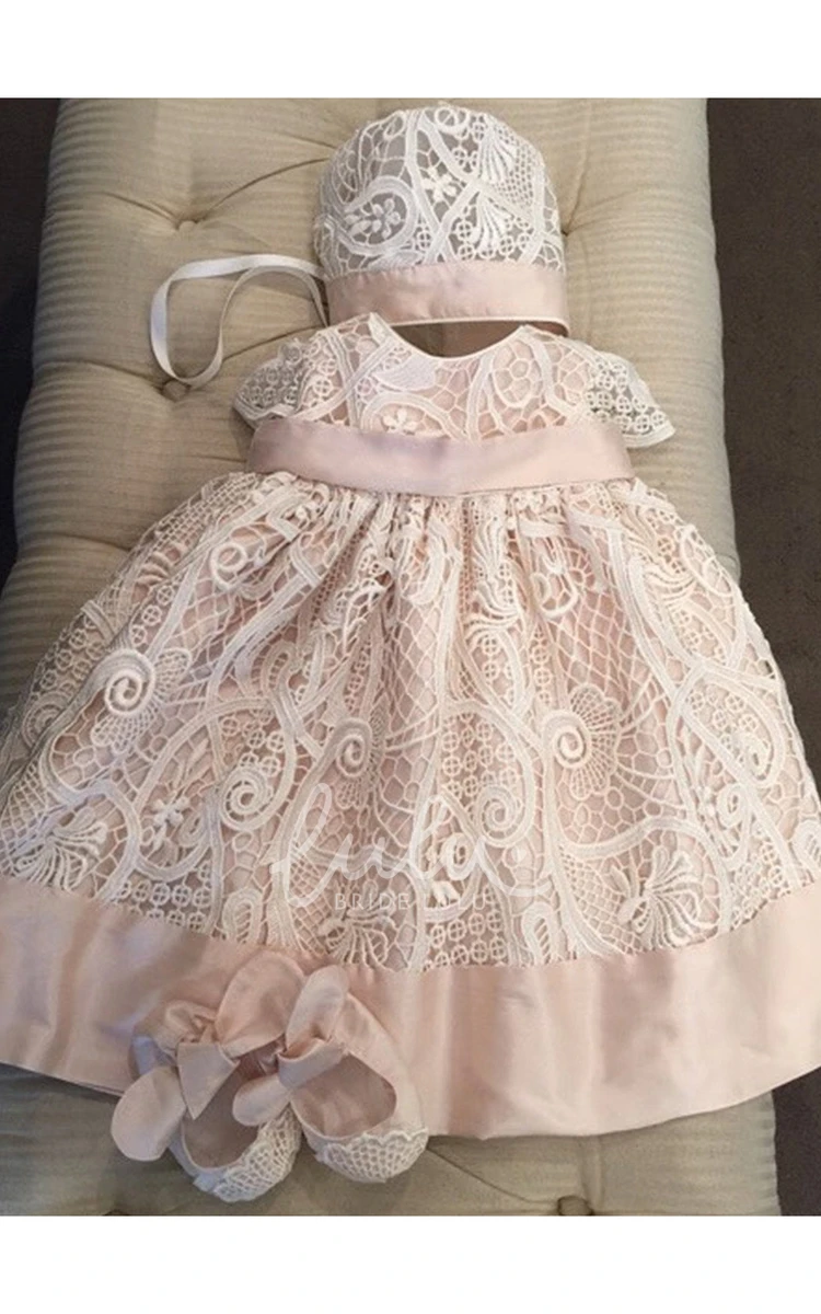 Lace Trim Christening Dress Elegant Baby Baptism Gown