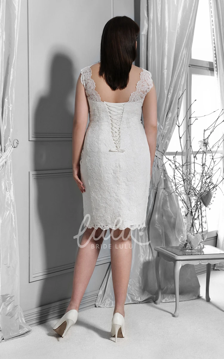 Knee-Length Lace Dress with Corset Back Caped-Sleeve Bridesmaid Dress