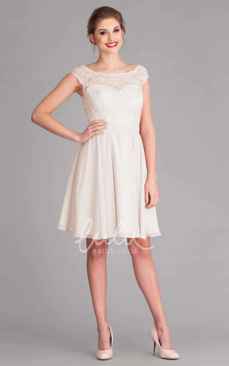 Lace Cap-Sleeve Knee-Length Wedding Dress for Women