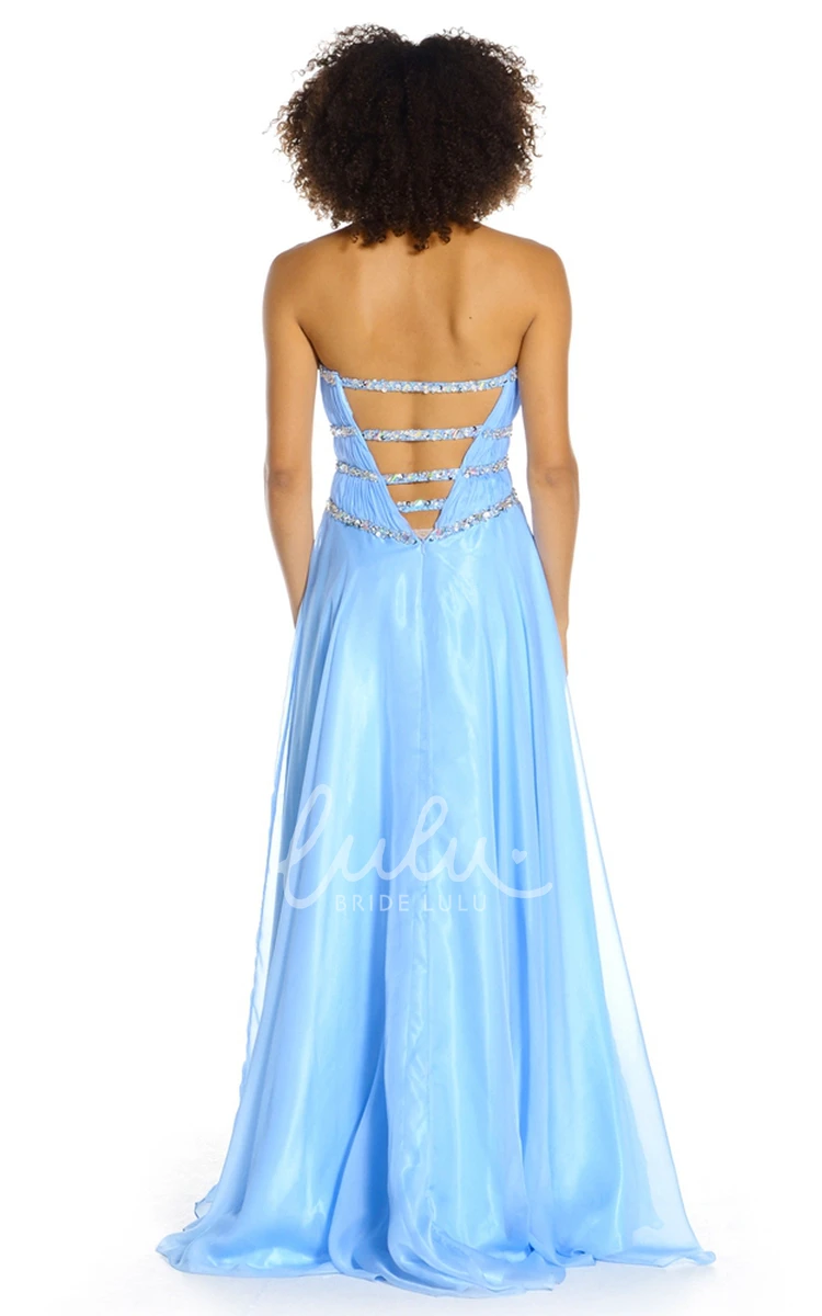 Long Sweetheart A-Line Tulle&Satin Prom Dress Sleeveless and Beaded